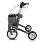 Image of the TOPRO Olympos ATR rollator with off-road wheels, black coloured in size medium. Viewed from the left side.